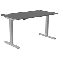 Zoom Sit-Stand Desk with Portals, Silver Leg, 1400mm, Graphite Top