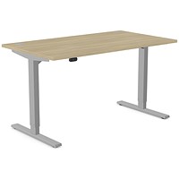 Zoom Sit-Stand Desk with Portals, Silver Leg, 1400mm, Urban Oak Top