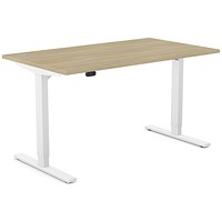 Zoom Sit-Stand Desk with Portals, White Leg, 1400mm, Urban Oak Top