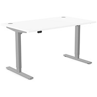 Zoom Sit-Stand Desk with Portals, Silver Leg, 1400mm, White Top