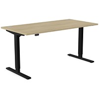 Zoom Sit-Stand Desk with Portals, Black Leg, 1600mm, Urban Oak Top