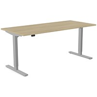 Zoom Sit-Stand Desk with Portals, Silver Leg, 1800mm, Urban Oak Top