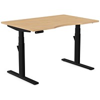 Leap Sit-Stand Desk with Scallop, Black Leg, 1200mm, Beech Top