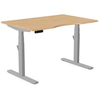 Leap Sit-Stand Desk with Scallop, Silver Leg, 1200mm, Beech Top