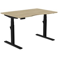 Leap Sit-Stand Desk with Scallop, Black Leg, 1200mm, Urban Oak Top