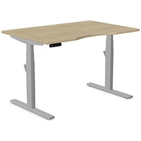 Leap Sit-Stand Desk with Scallop, Silver Leg, 1200mm, Urban Oak Top