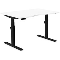 Leap Sit-Stand Desk with Scallop, Black Leg, 1200mm, White Top