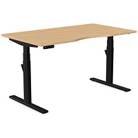 Leap Sit-Stand Desk with Scallop, Black Leg, 1400mm, Beech Top