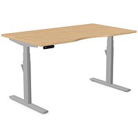 Leap Sit-Stand Desk with Scallop, Silver Leg, 1400mm, Beech Top