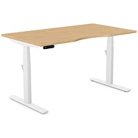 Leap Sit-Stand Desk with Scallop, White Leg, 1400mm, Beech Top