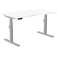 Leap Sit-Stand Desk with Scallop, Silver Leg, 1400mm, White Top