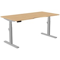 Leap Sit-Stand Desk with Scallop, Silver Leg, 1600mm, Beech Top