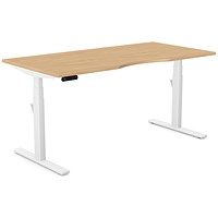 Leap Sit-Stand Desk with Scallop, White Leg, 1600mm, Beech Top