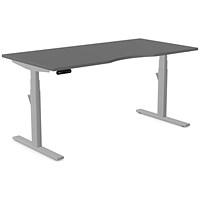 Leap Sit-Stand Desk with Scallop, Silver Leg, 1600mm, Graphite Top