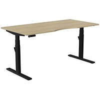 Leap Sit-Stand Desk with Scallop, Black Leg, 1600mm, Urban Oak Top