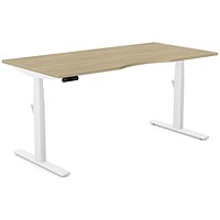 Leap Sit-Stand Desk with Scallop, White Leg, 1600mm, Urban Oak Top