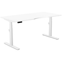 Leap Sit-Stand Desk with Scallop, White Leg, 1600mm, White Top