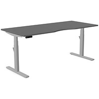 Leap Sit-Stand Desk with Scallop, Silver Leg, 1800mm, Graphite Top