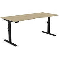 Leap Sit-Stand Desk with Scallop, Black Leg, 1800mm, Urban Oak Top