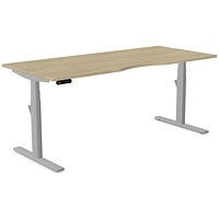 Leap Sit-Stand Desk with Scallop, Silver Leg, 1800mm, Urban Oak Top