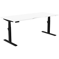Leap Sit-Stand Desk with Scallop, Black Leg, 1800mm, White Top