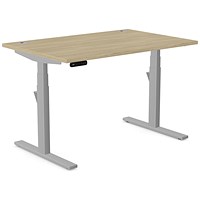 Leap Sit-Stand Desk with Portals, Silver Leg, 1200mm, Urban Oak Top