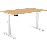 Leap Sit-Stand Desk with Portals, White Leg, 1400mm, Beech Top