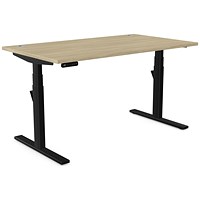 Leap Sit-Stand Desk with Portals, Black Leg, 1400mm, Urban Oak Top