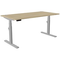 Leap Sit-Stand Desk with Portals, Silver Leg, 1600mm, Urban Oak Top