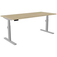 Leap Sit-Stand Desk with Portals, Silver Leg, 1800mm, Urban Oak Top