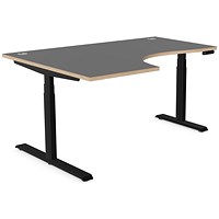 Leap 1600mm Corner Sit-Stand Desk with Portals, Left Hand, Black Leg, Graphite Top