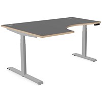 Leap 1600mm Corner Sit-Stand Desk with Portals, Left Hand, Silver Leg, Graphite Top