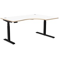 Leap 1600mm Corner Sit-Stand Desk with Portals, Right Hand, Black Leg, White Top