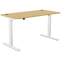 Zoom Sit-Stand Desk with Portals, White Leg, 1400mm, Bamboo Top