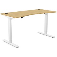 Zoom Sit-Stand Curved Desk with Portals, White Leg, 1400mm, Bamboo Top