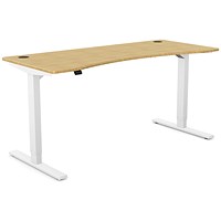 Zoom Sit-Stand Curved Desk with Portals, White Leg, 1600mm, Bamboo Top