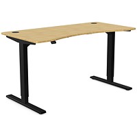 Zoom Sit-Stand Curved Desk with Portals, Black Leg, 1400mm, Bamboo Top