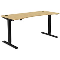 Zoom Sit-Stand Curved Desk with Portals, Black Leg, 1600mm, Bamboo Top