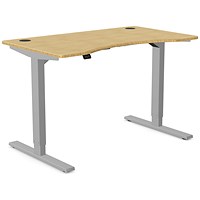 Zoom Sit-Stand Curved Desk with Portals, Silver Leg, 1200mm, Bamboo Top