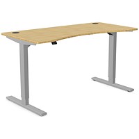 Zoom Sit-Stand Curved Desk with Portals, Silver Leg, 1400mm, Bamboo Top