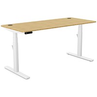 Leap Sit-Stand Desk with Portals, White Leg, 1600mm, Bamboo Top