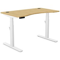 Leap Sit-Stand Curved Desk with Portals, White Leg, 1200mm, Bamboo Top