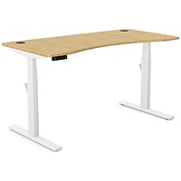 Leap Sit-Stand Curved Desk with Portals, White Leg, 1400mm, Bamboo Top