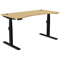 Leap Sit-Stand Curved Desk with Portals, Black Leg, 1400mm, Bamboo Top