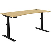 Leap Sit-Stand Curved Desk with Portals, Black Leg, 1600mm, Bamboo Top