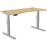 Leap Sit-Stand Curved Desk with Portals, Silver Leg, 1400mm, Bamboo Top