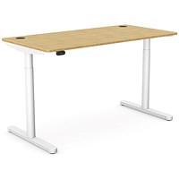 RoundE Height-Adjustable Desk with Portals, White Leg, 1400mm, Bamboo Top