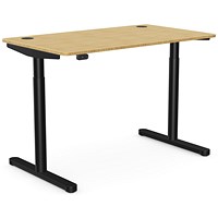 RoundE Height-Adjustable Desk with Portals, Black Leg, 1200mm, Bamboo Top