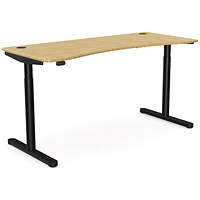 RoundE Height-Adjustable Desk with Portals, Black Leg, 1600mm, Bamboo Top