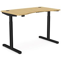 RoundE Height-Adjustable Curved Desk with Portals, Black Leg, 1200mm, Bamboo Top